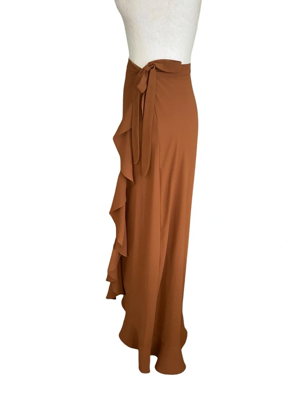 LN Amanda Uprichard Tessa Umber Brown Ruffle Wrap Midi Skirt - S